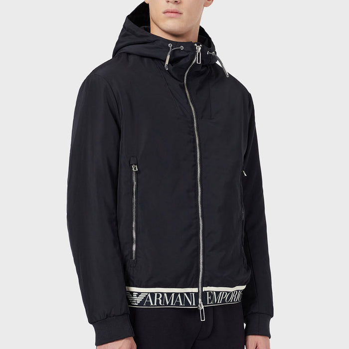 Emporio Armani - Blouson Hooded Jacket with Logo tape in Navy - Nigel Clare