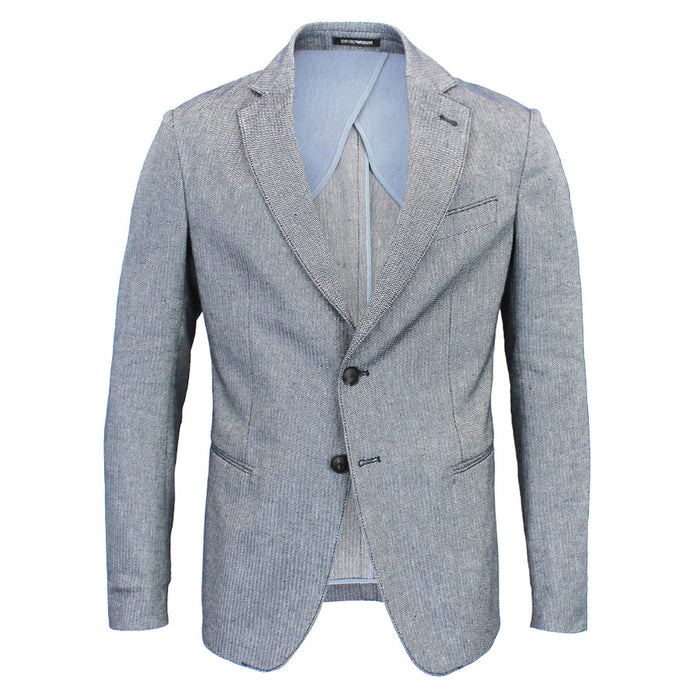 Emporio Armani - Navy Herringbone Cotton/Linen Mix Blazer - Nigel Clare