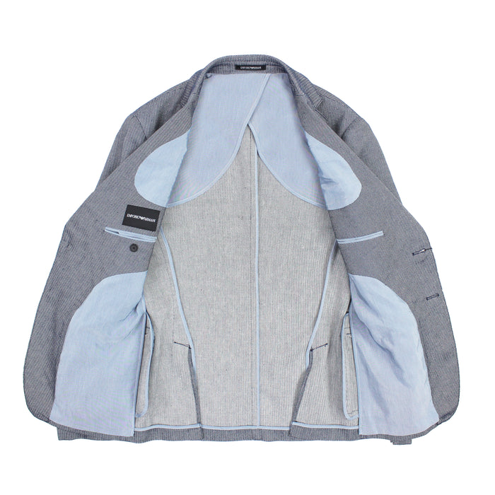 Emporio Armani - Navy Herringbone Cotton/Linen Mix Blazer - Nigel Clare