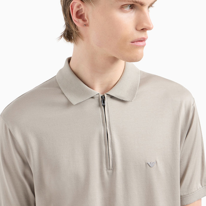Emporio Armani - Zip Neck Polo in Beige - Nigel Clare