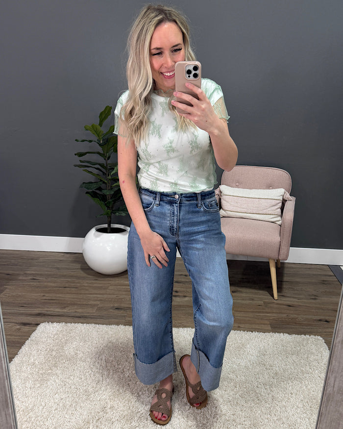 Everett Short Sleeve Lace Top - Sage Blakeley