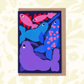 Evermade Arctic Animals WWF greetings card with vibrant fish and seals on a deep blue backdrop, perfect eco-friendly card gift.