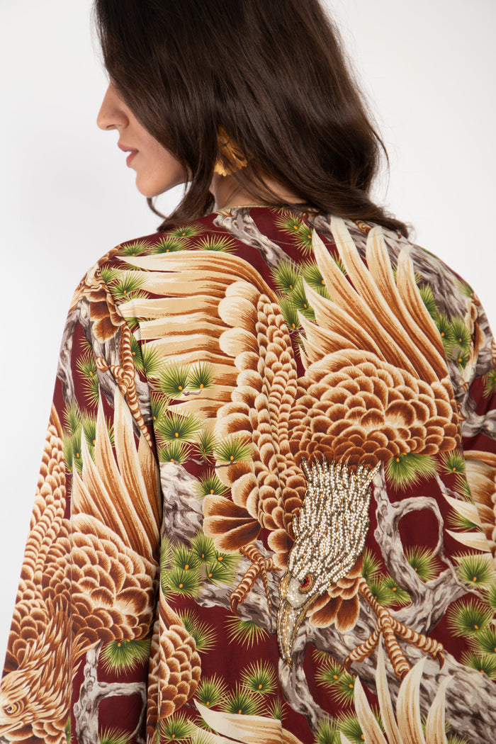 Fajer Cotton Burgundy Embroidered Eagle Dress
