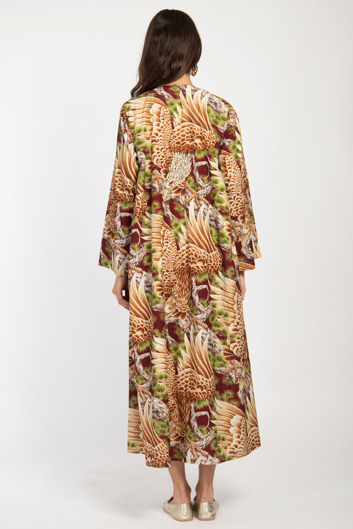 Fajer Cotton Burgundy Embroidered Eagle Dress