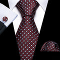 Fashion Red White Striped Silk Tie Handkerchief Cufflinks Set-N-6079 - SimonVon Shop