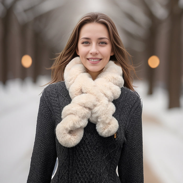 Faux Fur Corkscrew Collar - Cream