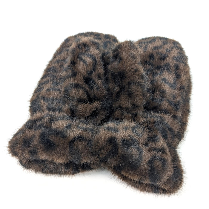 Faux Fur Mittens - Dark Brown Animal Print