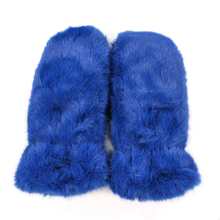Faux Fur Mittens - Denim Blue