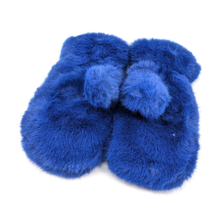 Faux Fur Mittens - Denim Blue