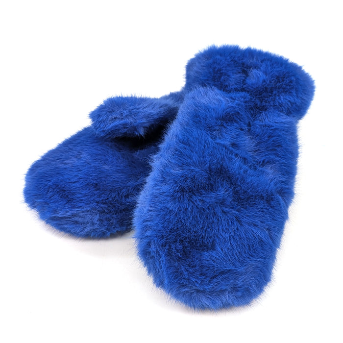 Faux Fur Mittens - Denim Blue