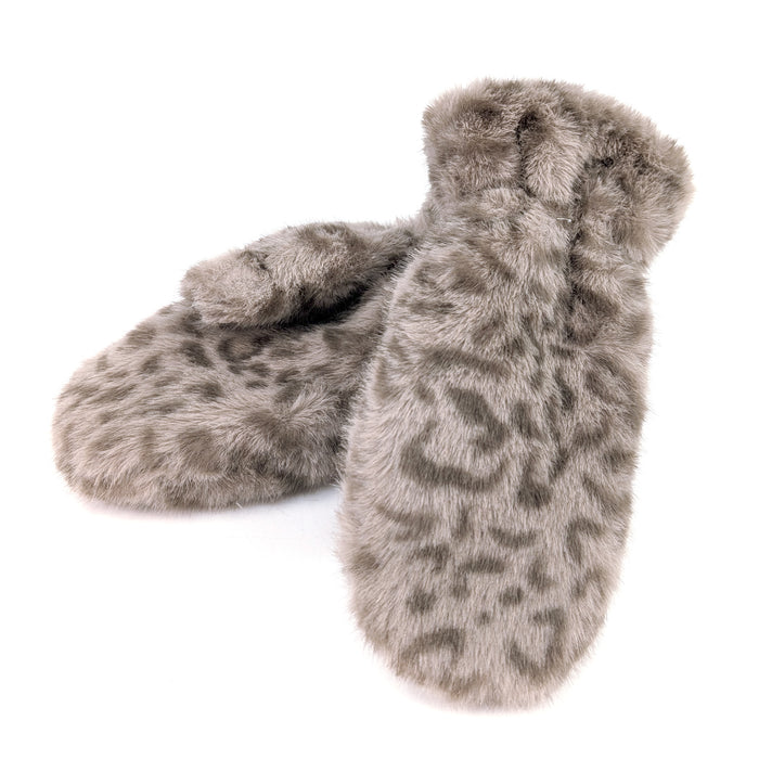Faux Fur Mittens - Light Brown Animal Print