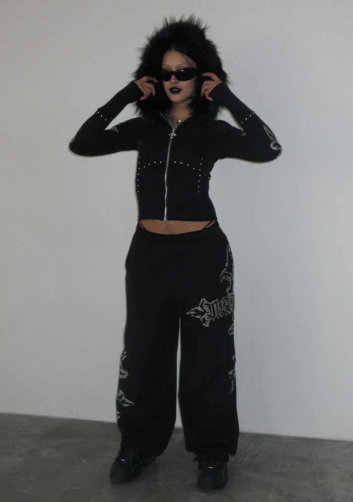 FERAL FAUX FUR FITTED ZIP HOODIE BLACK (DETACHABLE FUR)