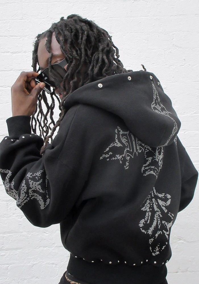 FERAL FAUX FUR STUDDED ZIP HOODIE BLACK (DETACHABLE FUR)