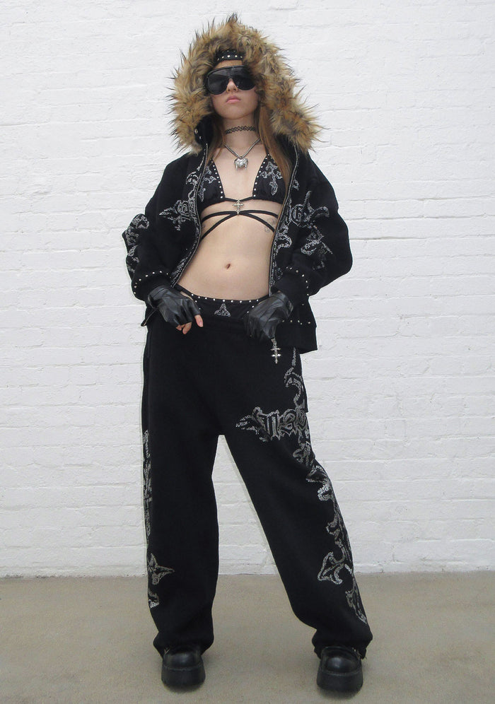 FERAL FAUX FUR STUDDED ZIP HOODIE BLACK (DETACHABLE FUR)