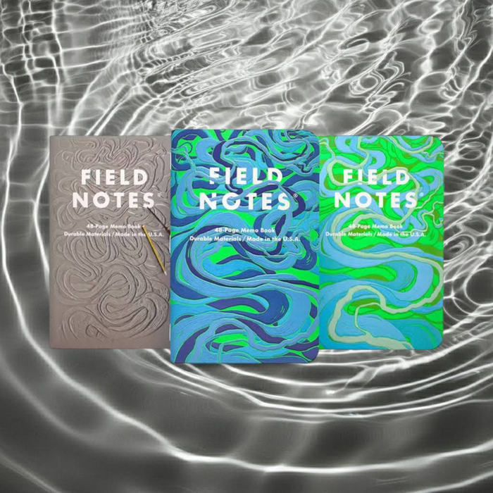 Forager Provisions LTD Field Notes Is The River Alive? 3-pack of pocket notebooks with river-themed artistic covers.