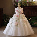 Floral Girl Dress Tulle Train for kids Birthday Pageant Party J197