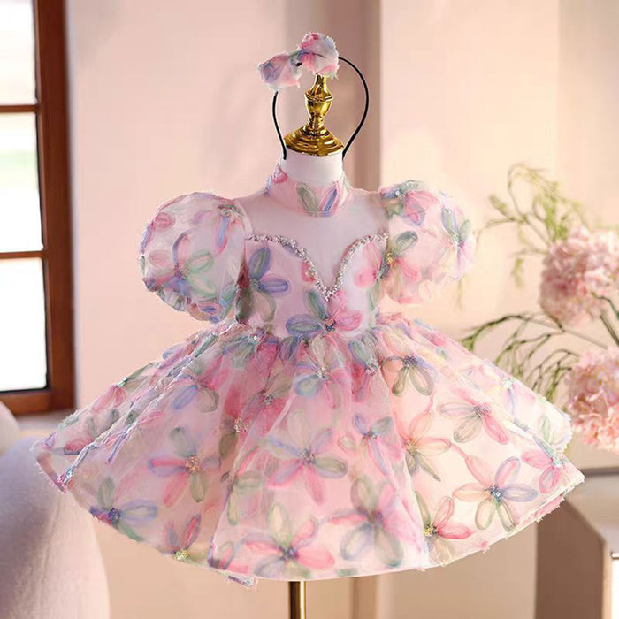 Floral Pink Girl Dress Princess Toddler Kids 1st Birthday J471