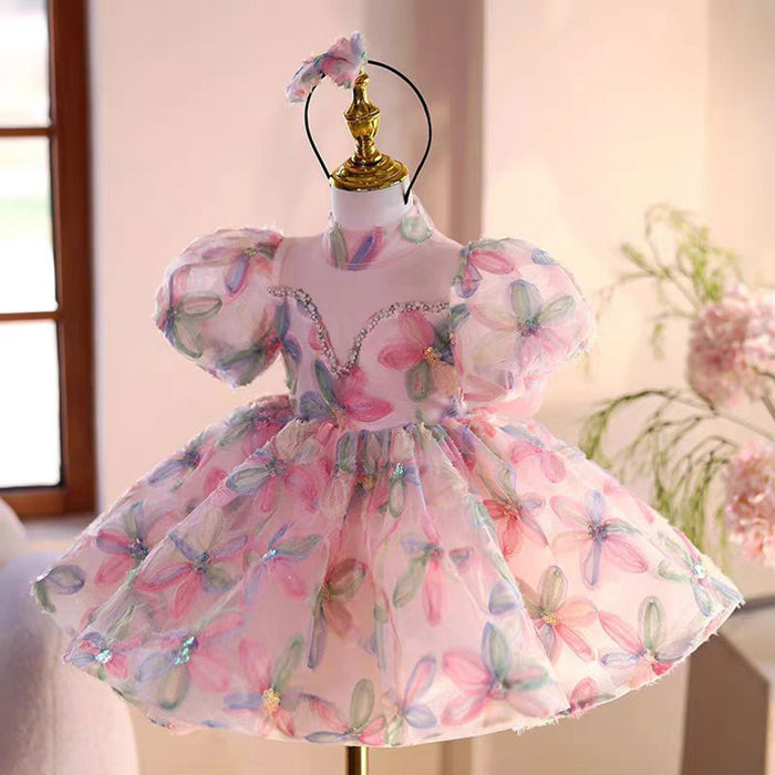 Floral Pink Girl Dress Princess Toddler Kids 1st Birthday J471