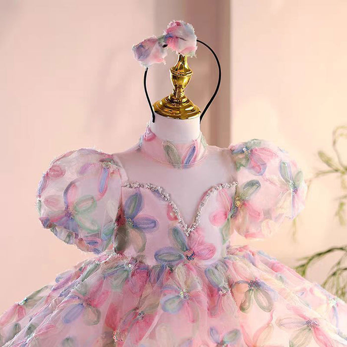 Floral Pink Girl Dress Princess Toddler Kids 1st Birthday J471