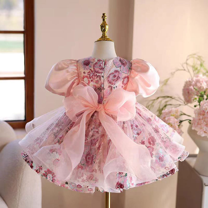 Floral Pink Girl Dress Tulle Princess Toddler Kids 1st Birthday Party J499