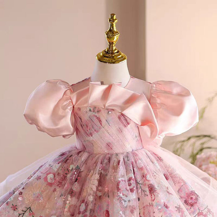 Floral Pink Girl Dress Tulle Princess Toddler Kids 1st Birthday Party J499
