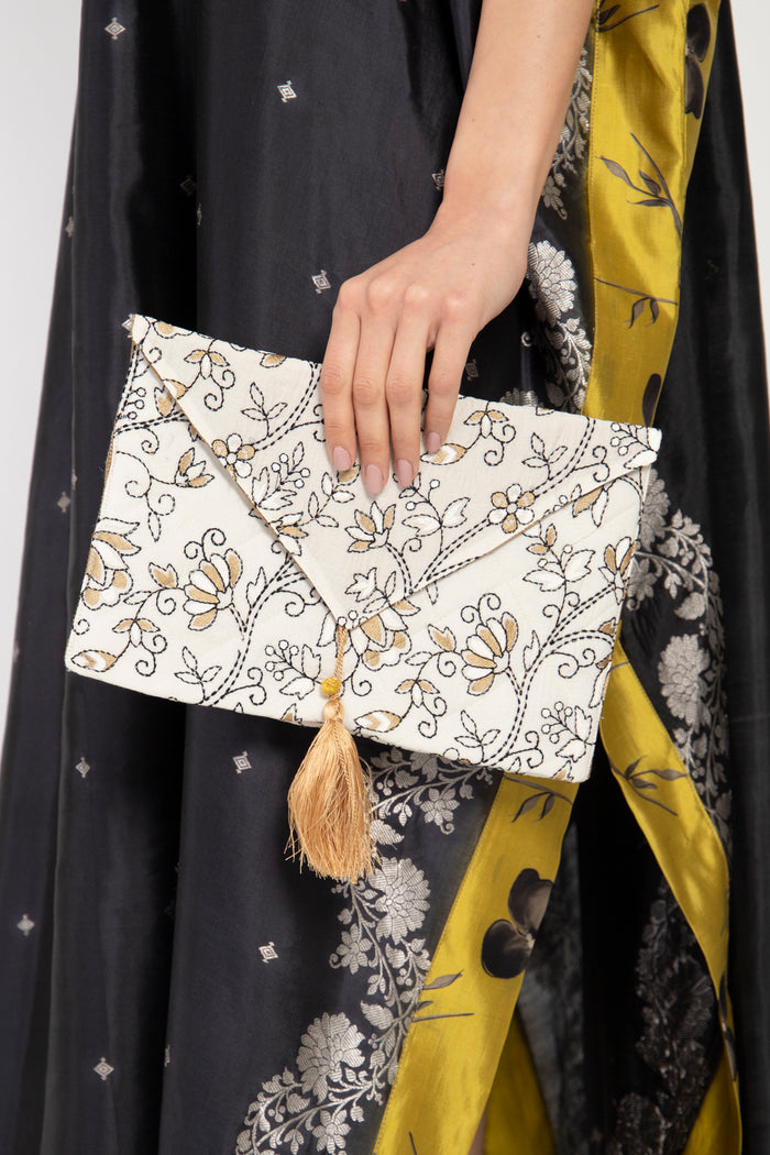 Fold Embroidered Floral Pouch