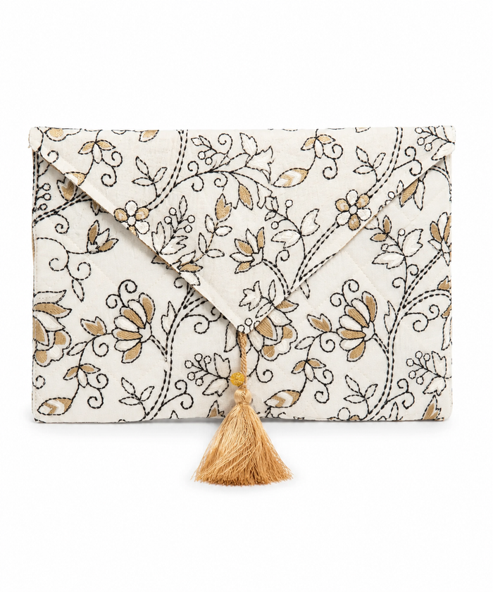 Fold Embroidered Floral Pouch
