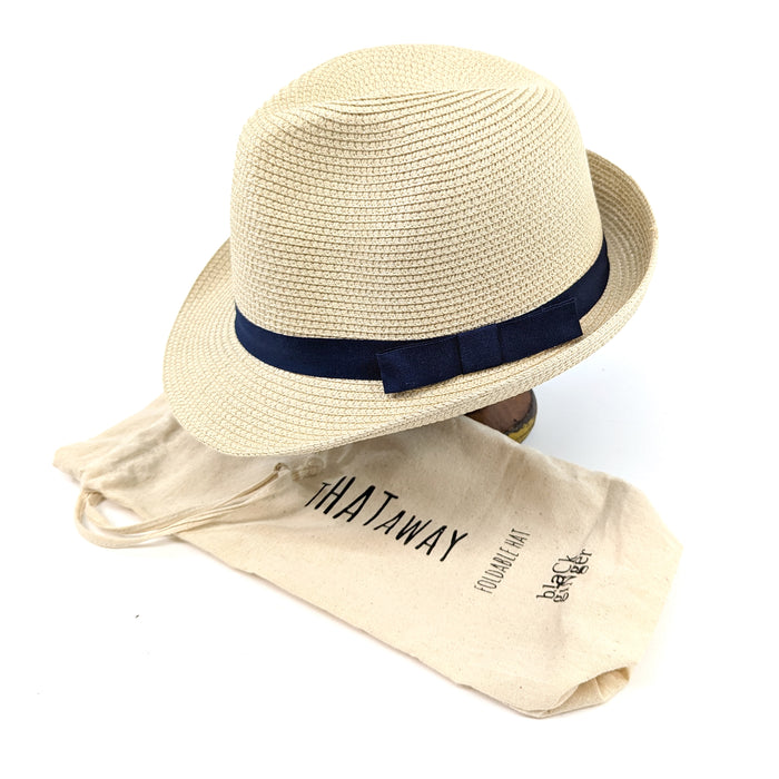 Folding Travel Trilby Sun Hat with a Black Ribbon (61cm)