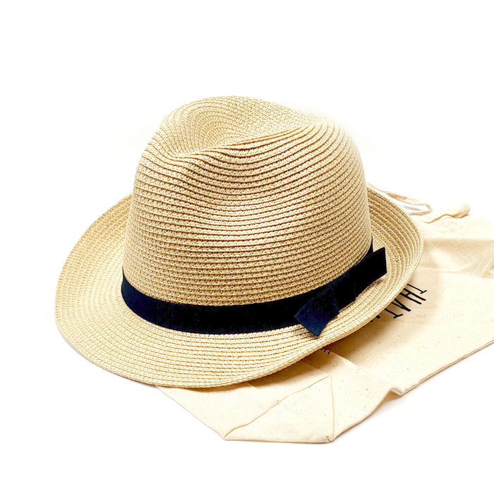 Folding Travel Trilby Sun Hat with a Black Ribbon (61cm)