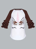 Girls Unicorn Football Raglan Ruffle Sleeve Top - Mia Belle Girls