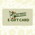 Forager Provisions LTD electronic gift card featuring a stylized illustration of a forager on a sage green background.