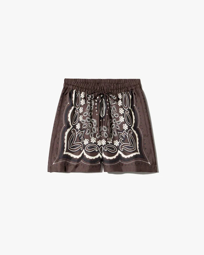 Frances Silk Short - Brown/Ivory Bandana Print
