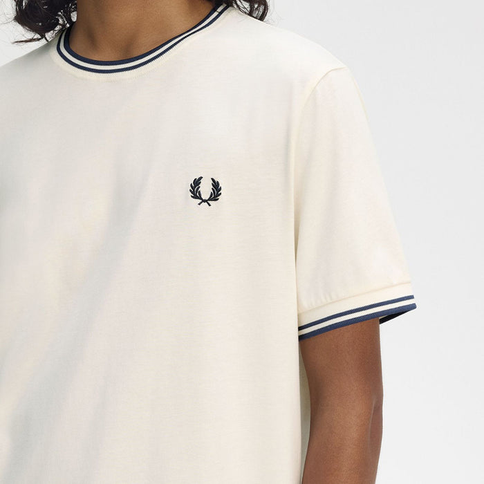 Fred Perry - Ringer T-Shirt in Ecru/Tennis Blue - Nigel Clare