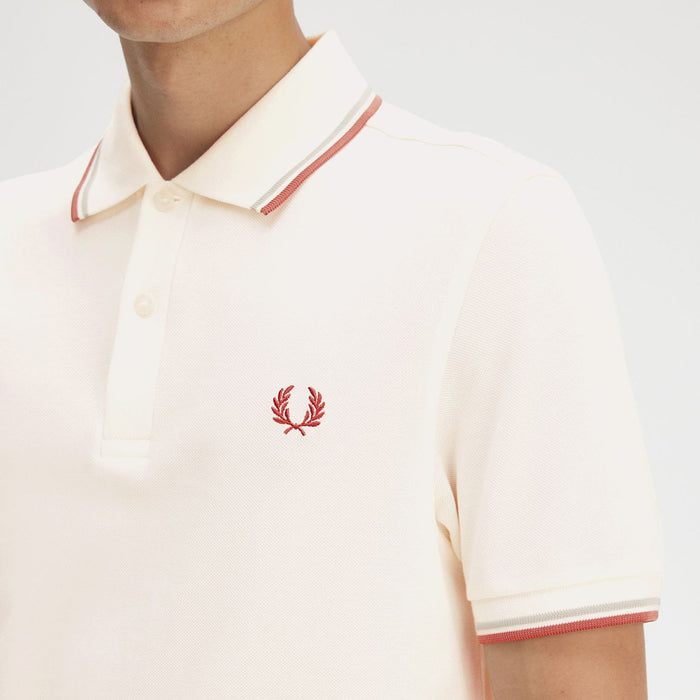 Fred Perry - Twin Tipped Polo in Light Ecru/Silver Blue/Cinnamon - Nigel Clare