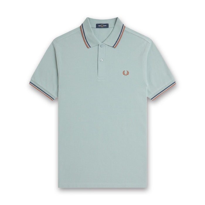Fred Perry - Twin Tipped Polo in Silver Blue/Tennis Blue/Cinamon - Nigel Clare