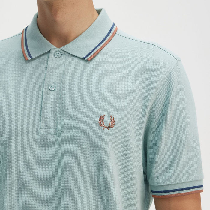 Fred Perry - Twin Tipped Polo in Silver Blue/Tennis Blue/Cinamon - Nigel Clare