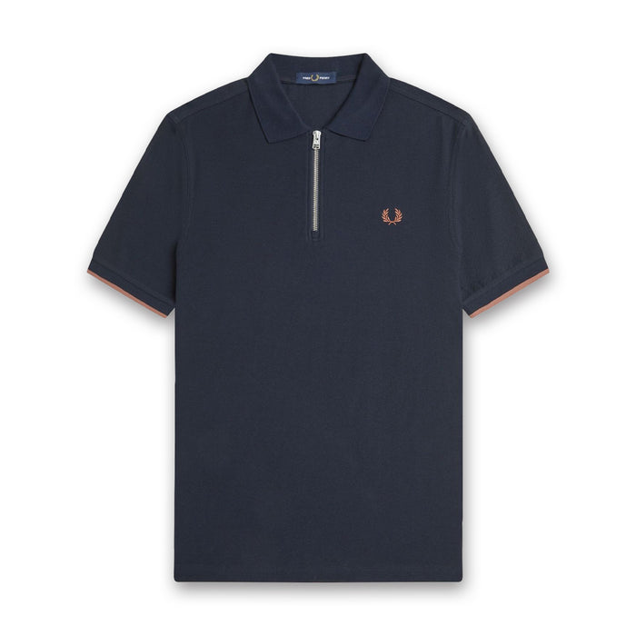 Fred Perry - Zip Neck Polo in Navy - Nigel Clare