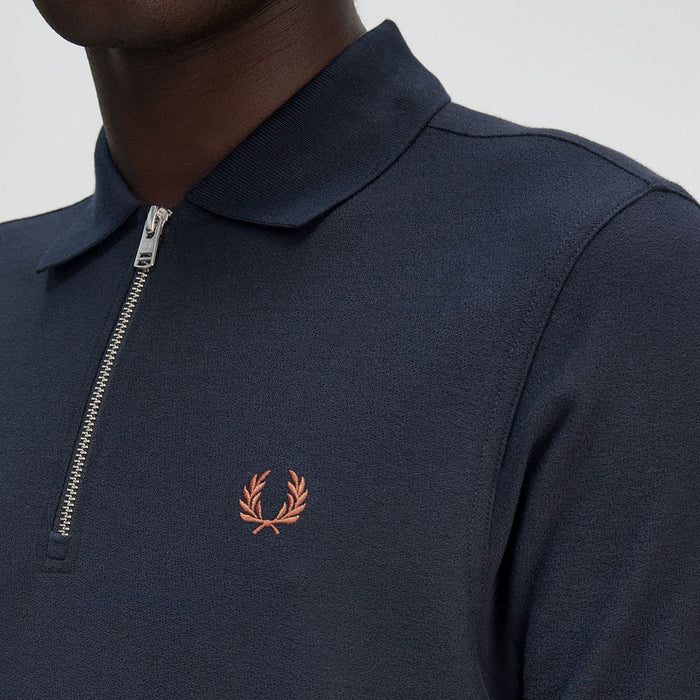 Fred Perry - Zip Neck Polo in Navy - Nigel Clare
