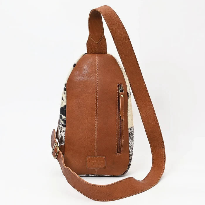 Genuine Leather Sling Tooled Cow Print Bag