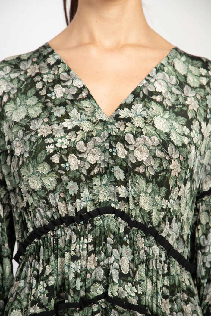 Ghadir Silk Green Floral Dress