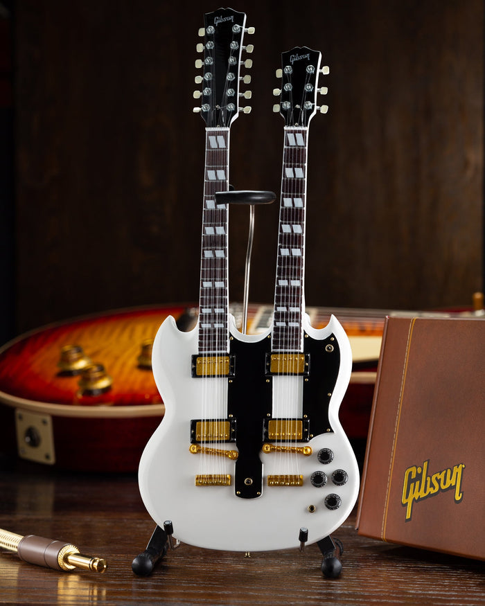 GIBSON - WHITE SG EDS-1275 DOUBLENECK - MINI GUITAR