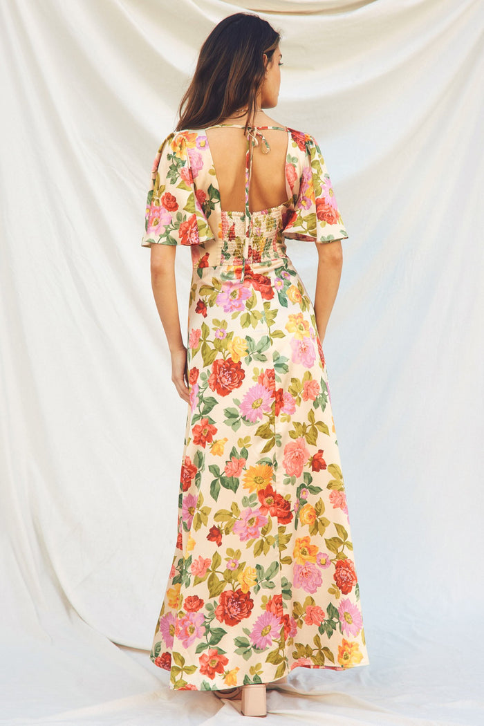 Gift Of Love Flutter Sleeve Plunging Maxi Dress