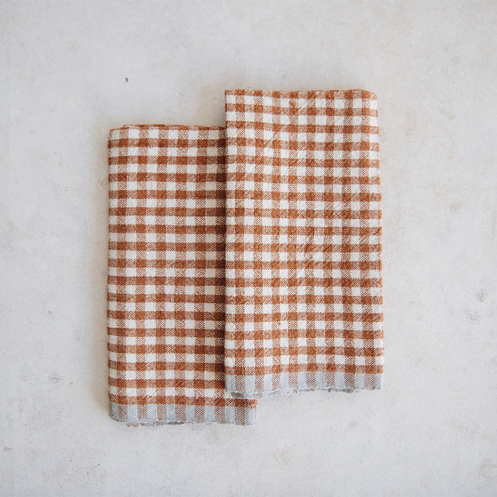 Gingham Linen Napkin Set of Four - Cinnamon