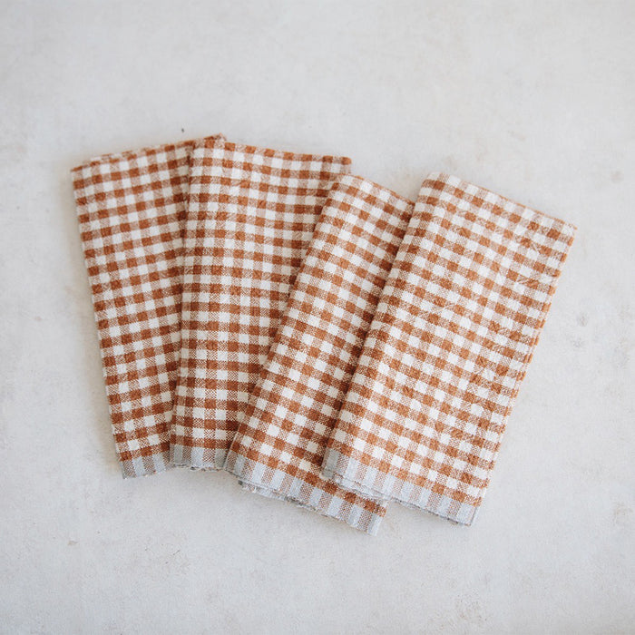Gingham Linen Napkin Set of Four - Cinnamon