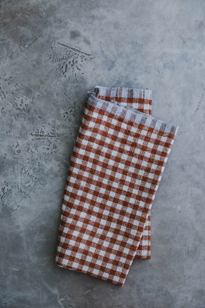 Gingham Linen Napkin Set of Four - Cinnamon