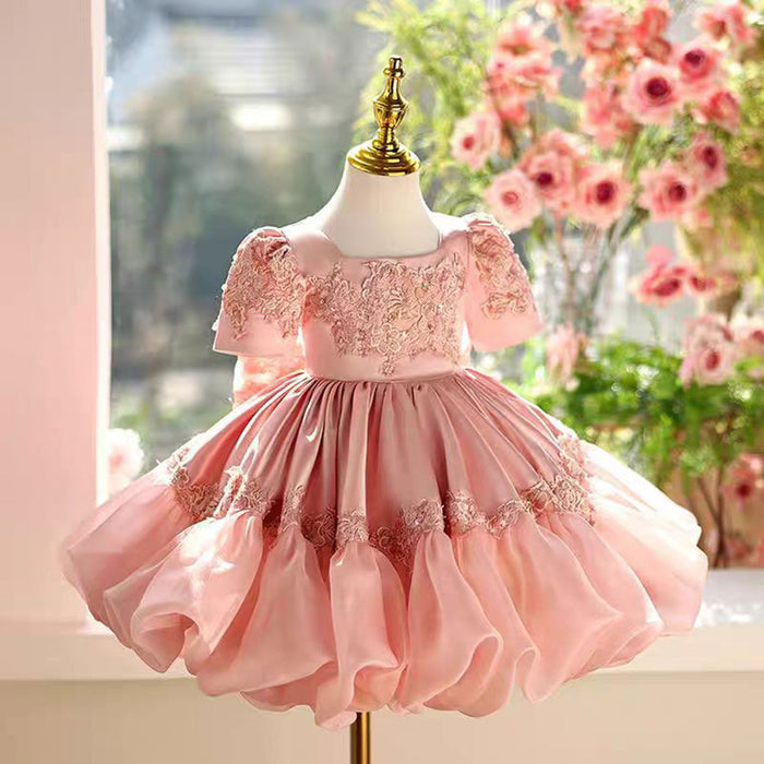 Girl Dress Embroidered for Kids Wedding Birthday Gown J455