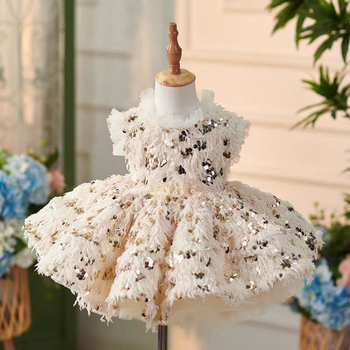 Girl Dress Feather for Kids Wedding Birthday Party Gown J739