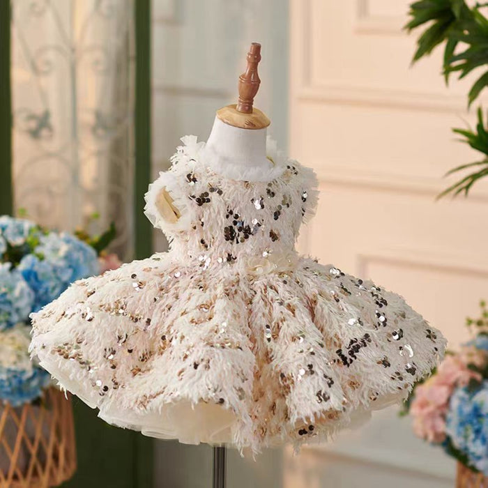 Girl Dress Feather for Kids Wedding Birthday Party Gown J739