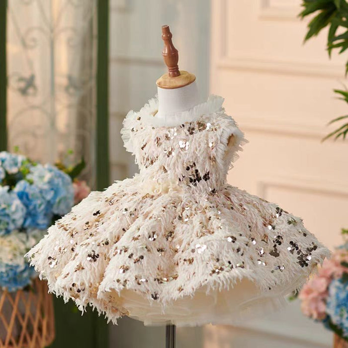 Girl Dress Feather for Kids Wedding Birthday Party Gown J739