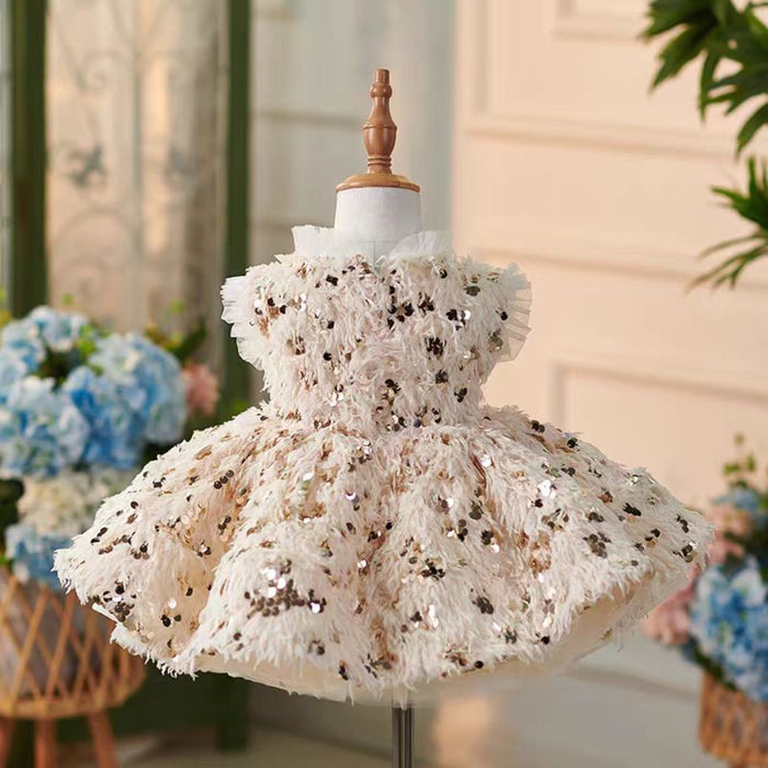 Girl Dress Feather for Kids Wedding Birthday Party Gown J739